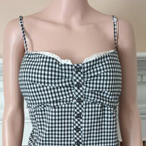 Black & White Gingham Cami Top 3X Shirred Back Adjustable Straps Padding